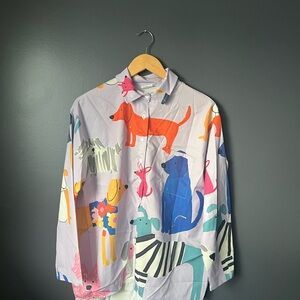 Colorful Dog Print Button-Up Shirt